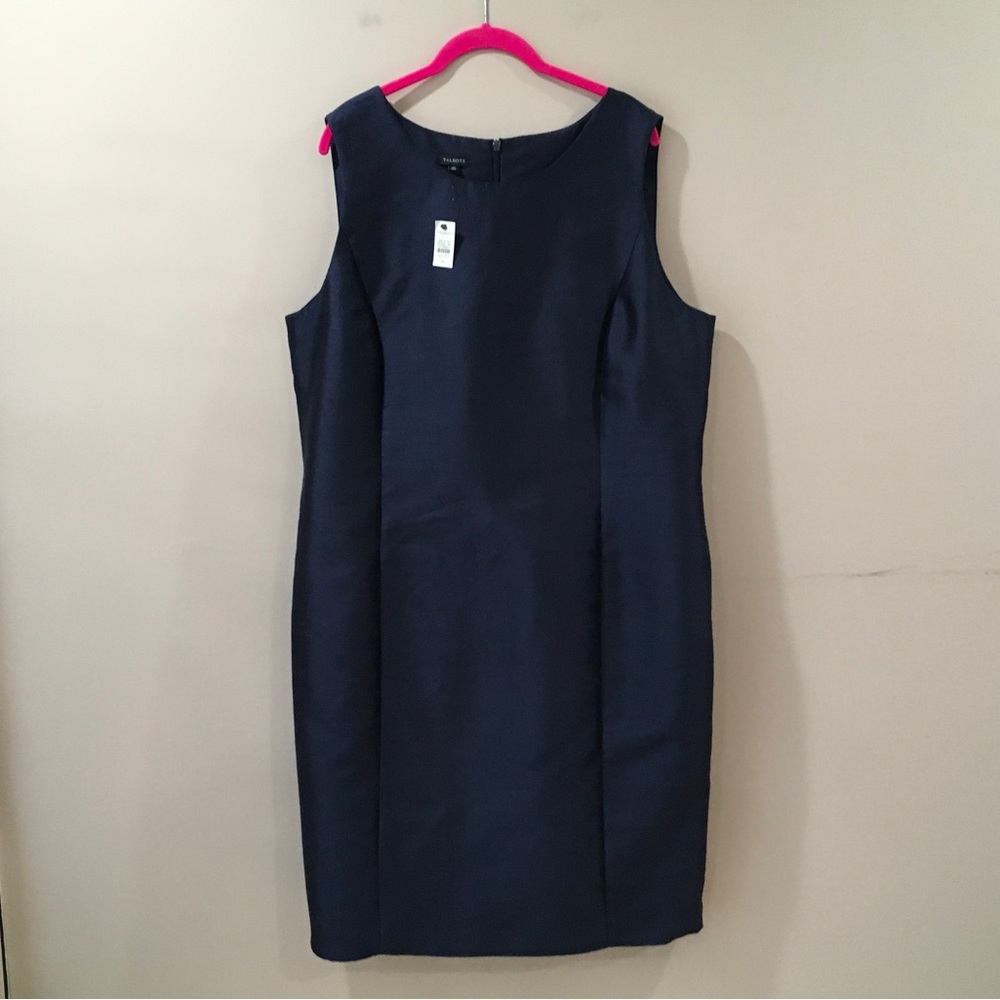 TALBOTS Silk Wool Shift Dress Blue Navy Sleeveless Lined  Plus 20 Womens New